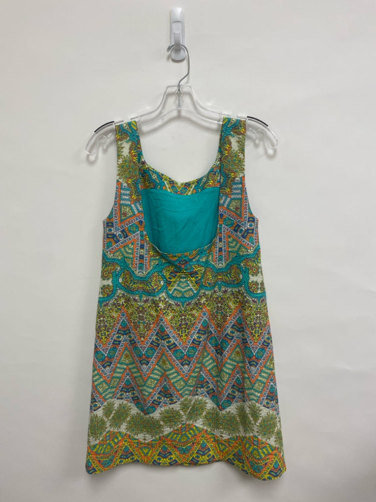 Maeve Size M Aqua/Yellow Coral/White Assorted Print Sleeveless Ladies Dress