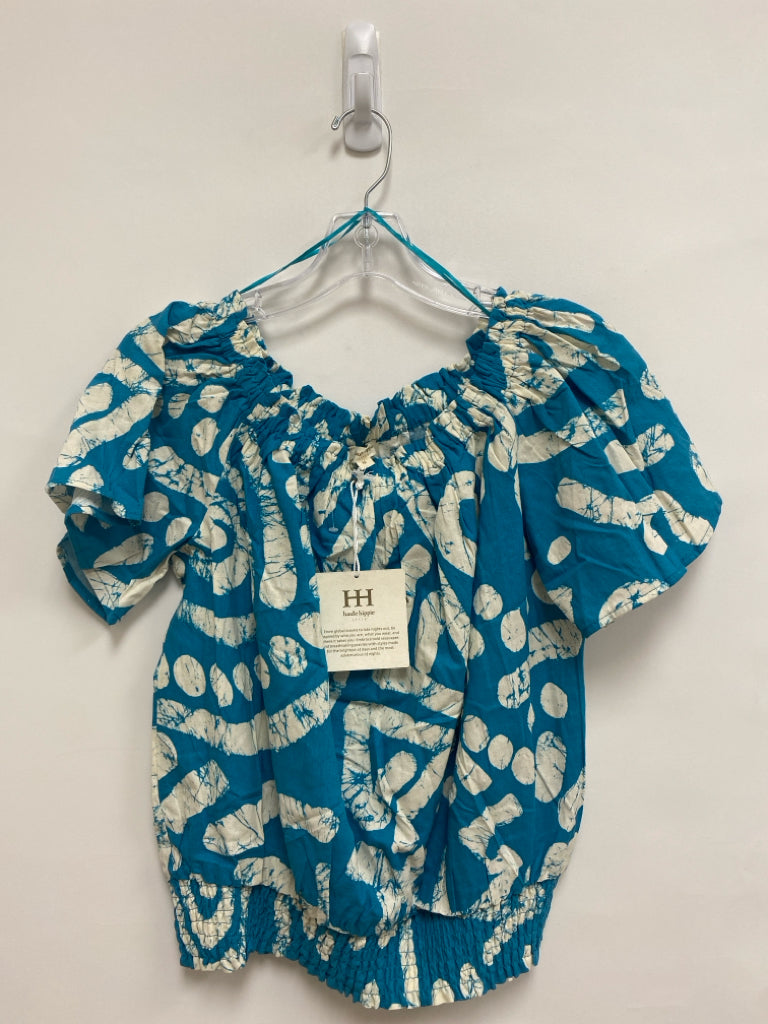 NWT Haute Hippie Size M Blue/White Print Linen Blend Ladies Top