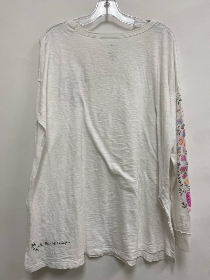 Natural Life Size M White Pink/Blue Flowers Ladies Top