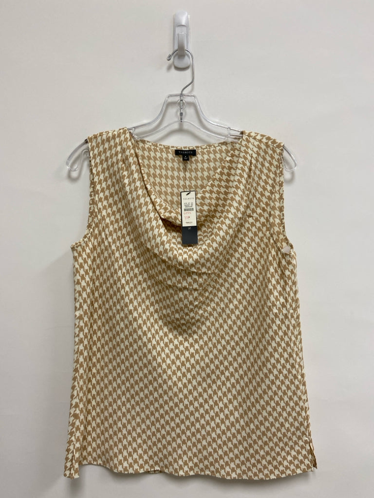 NWT Talbots Size 8 Tan White Houndstooth Sleeveless Ladies Top