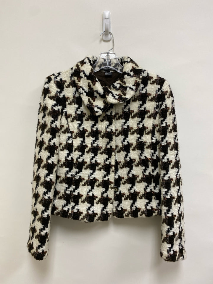 Ellen Tracy Size 6 Cream Espresso Houndstooth Wool Blend Ladies Jacket