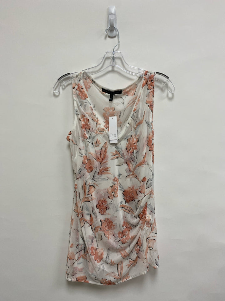 NWT Wht House/Blk Mkt Size M White Coral/Gray Flowers Sleeveless Ladies Top