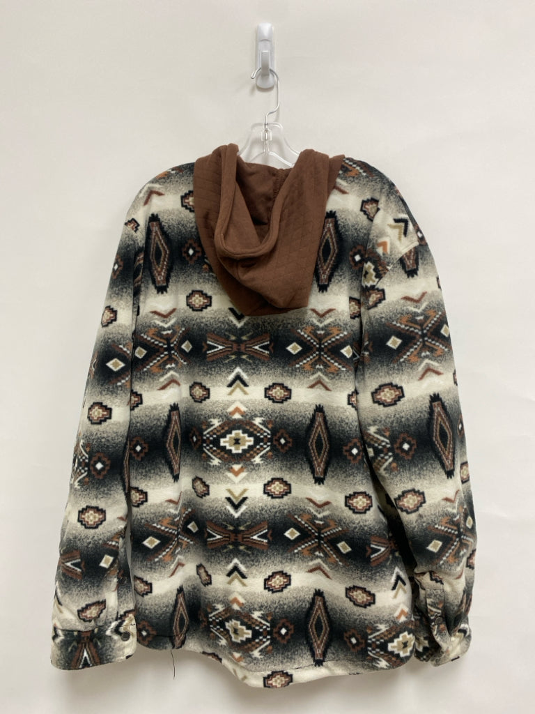 Size 2X Cream/Black Brown Southwestern Zip Down Fleece Men&
