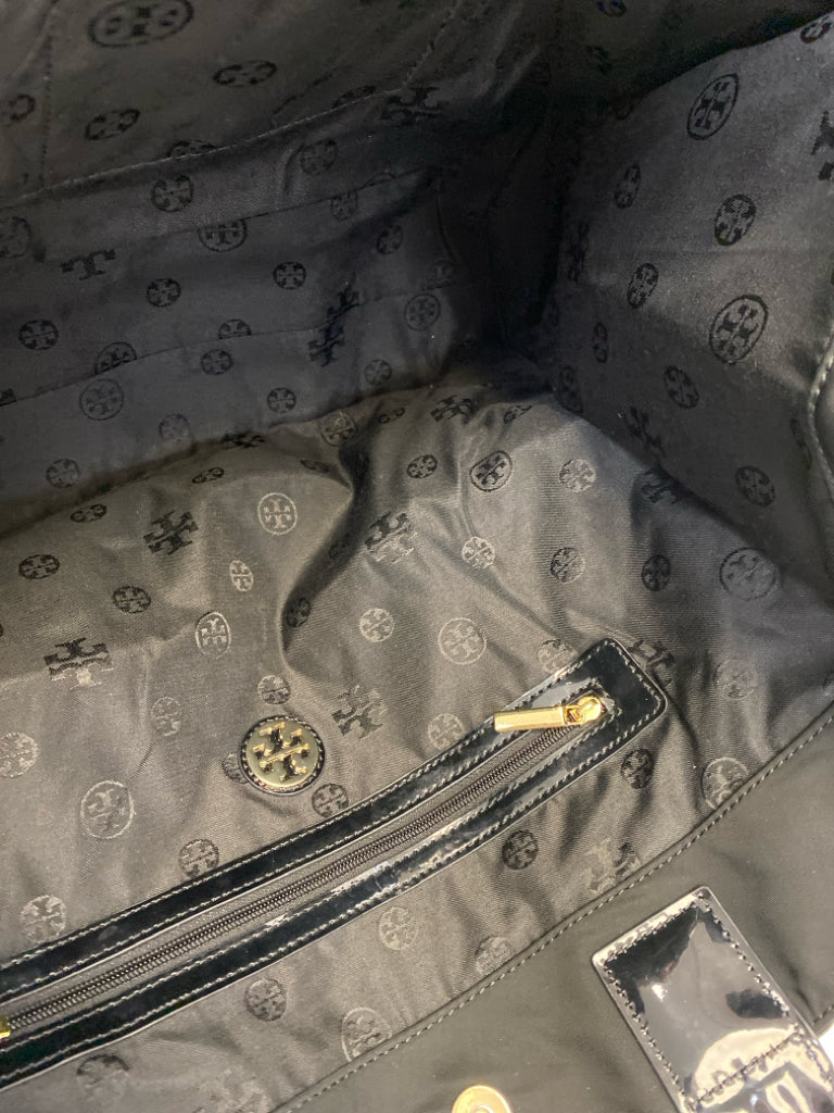 Tory Burch Black Gold Stitching Fabric Handbag