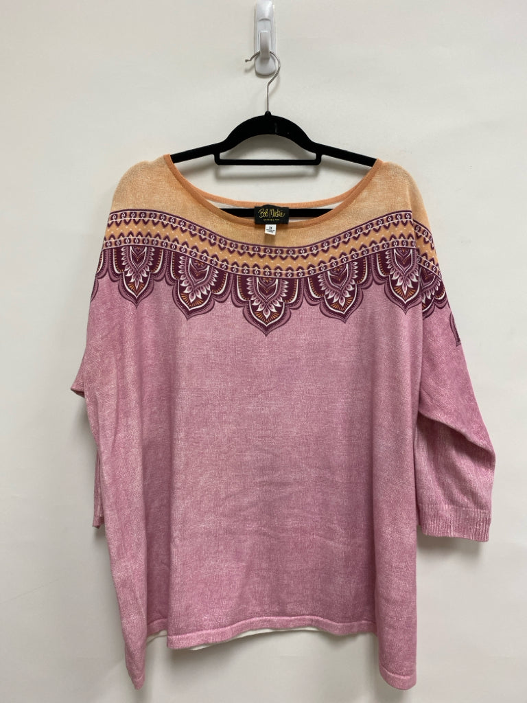 Bob Mackie Size 3X Peach Pink/White Floral Plus Size Sweater