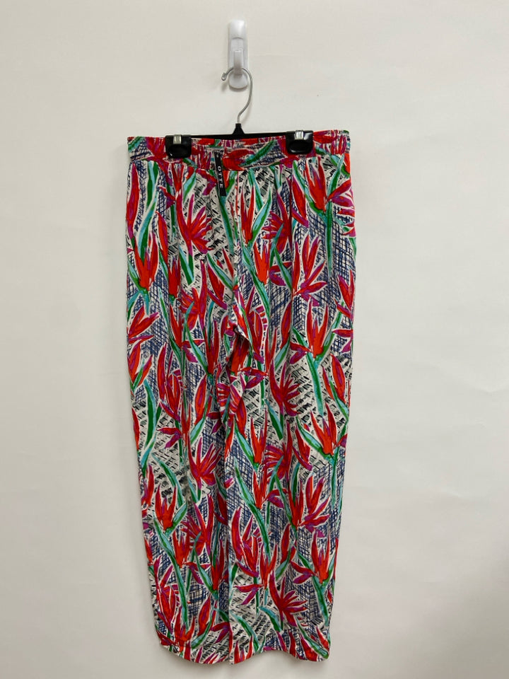 NWT Kenzo Paris Size 40 Cream/Red Green/Multi Floral Silk Ladies Pants