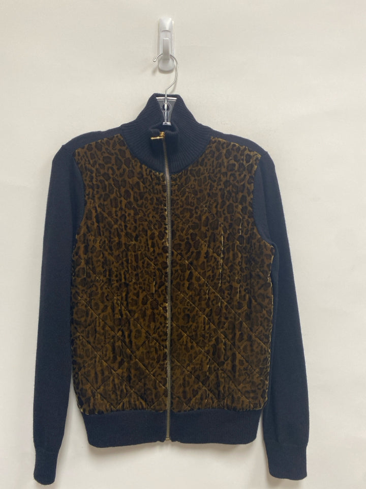 Lauren Ralph Lauren Size S Black Brown Color Block Zip Down Ladies Sweater
