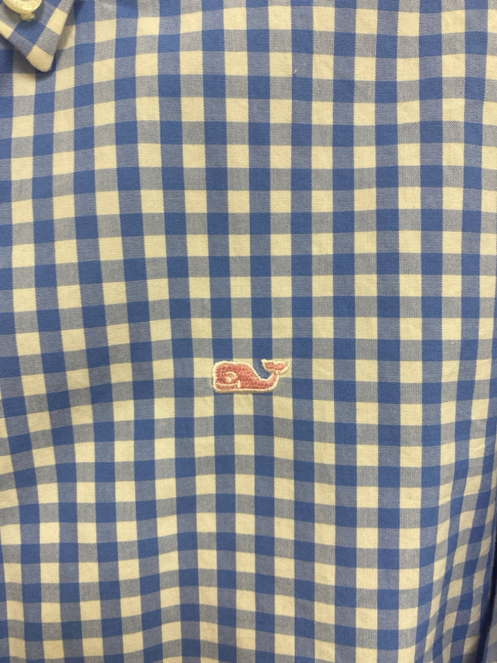 Vineyard Vines Size L Blue White Checkered Button Up Men&