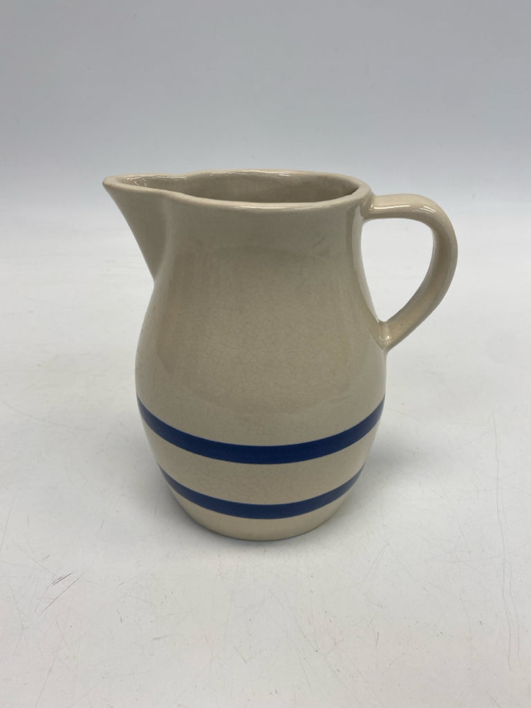 ROSEVILLE Cream Cobalt Blue Stoneware Pitcher
