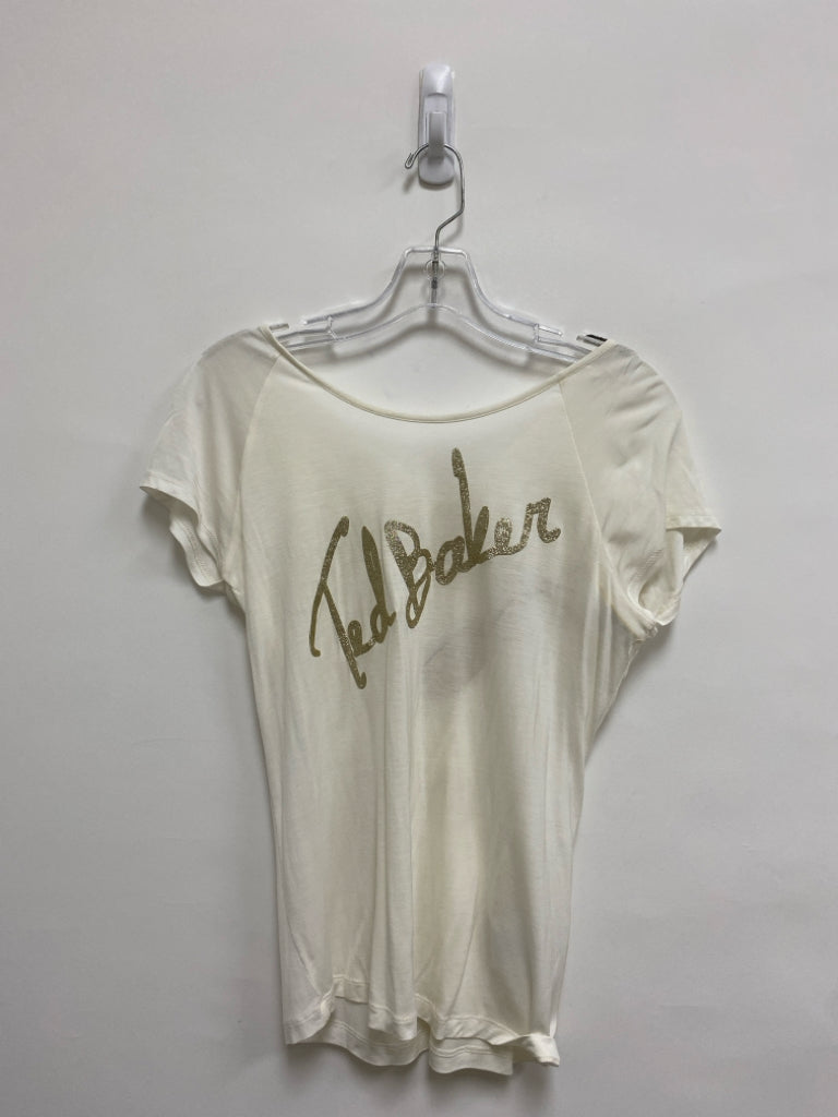 NWT Ted Baker Size 8 White Gold Logo Ladies Top