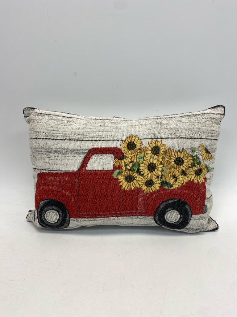 Cream Red/Yellow Truck Pillow