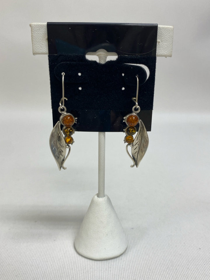 Silver Orange/Brown Feathers Earrings