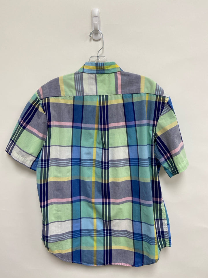 U.S. POLO ASSN. Size M Aqua/Navy Blue/Yellow Plaid Men&