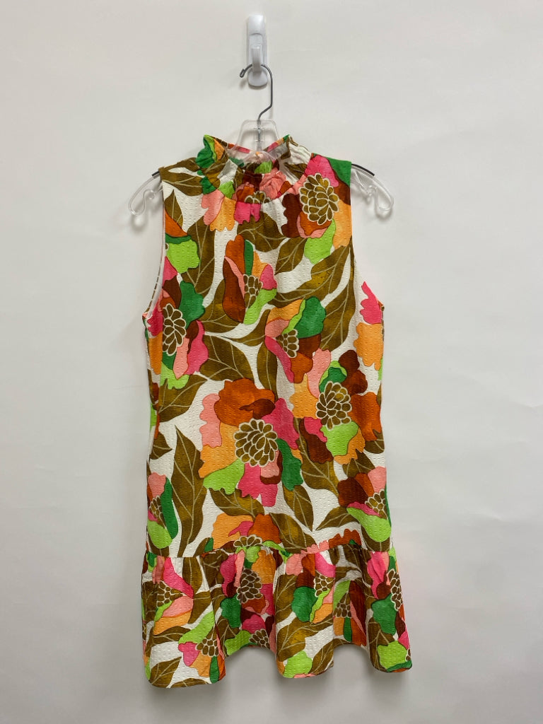 THML Size XS White/Orange Pink/Green Floral Sleeveless Ladies Dress