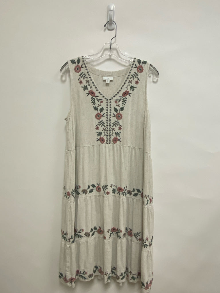 J Jill Size M Beige Coral/Green Embroidered Sleeveless Linen Ladies Dress