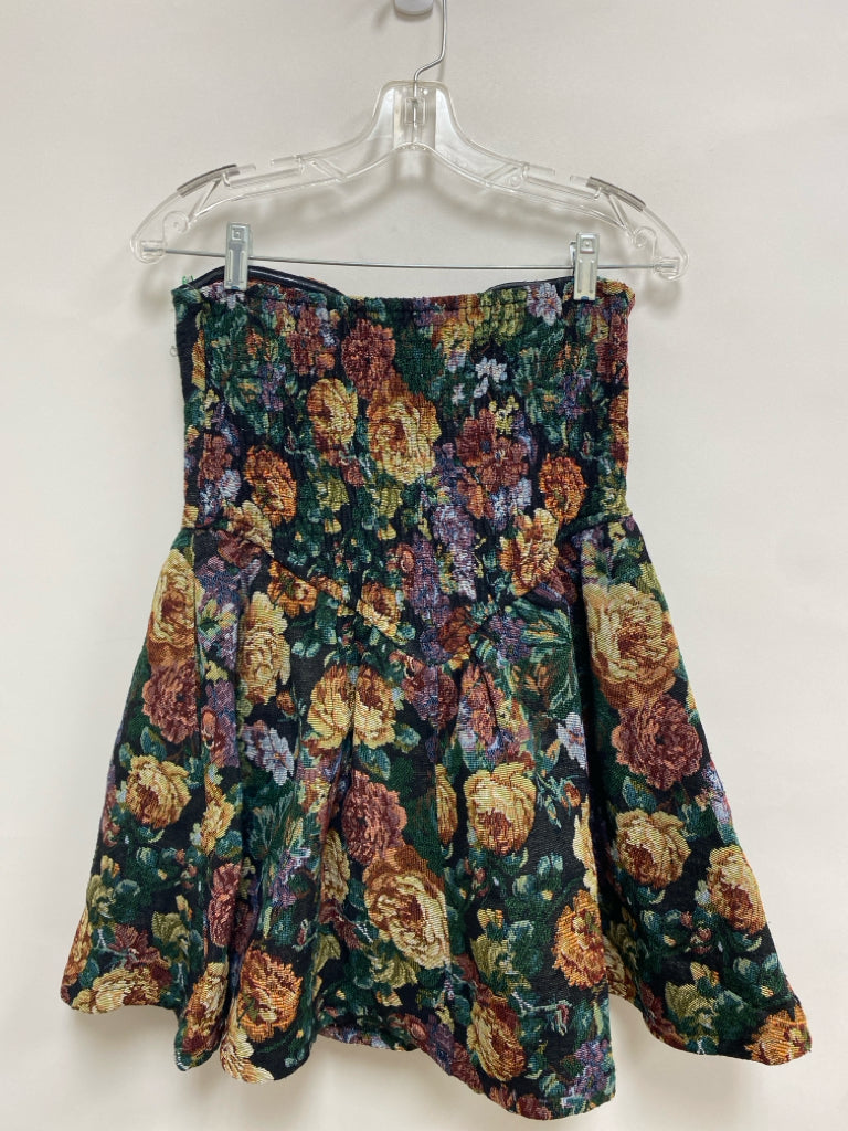 NWT Promesa Size S Black Multi Color Floral Strapless Tapestry Ladies Dress