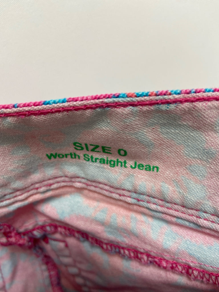 LILLY PULITZER Size 0 Hot Pink Coral/Turquoise Seahorse Ladies Jeans