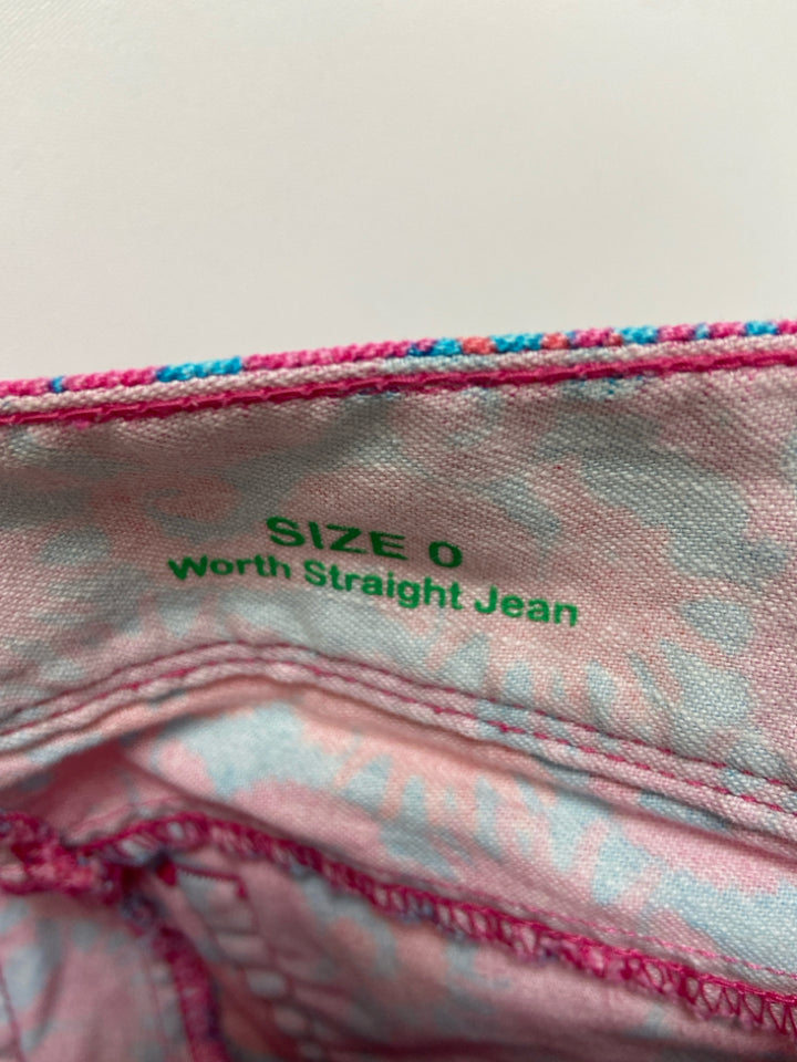 LILLY PULITZER Size 0 Hot Pink Coral/Turquoise Seahorse Ladies Jeans