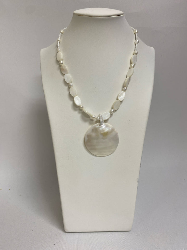 White Pearl Disc Necklace