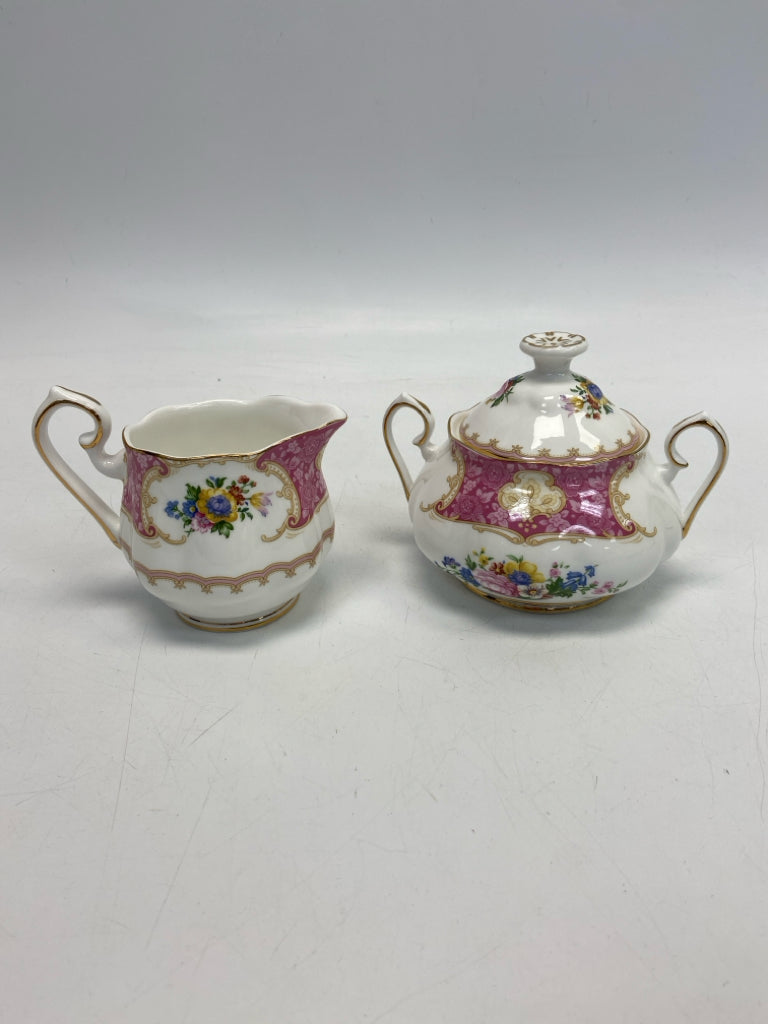 Royal Albert White Pink/Multi Flowers China Sugar/Creamer