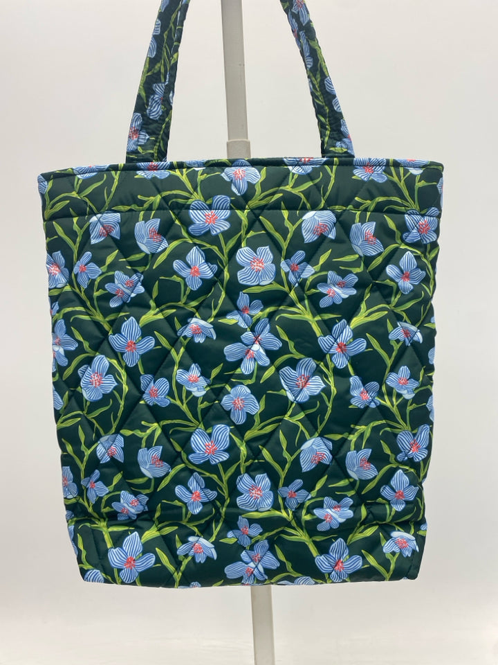 NWT Vera Bradley Dark Green Blue Flower(s) Nylon Tote Bag