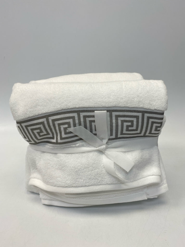 NWT White Gray Trimmed Towel