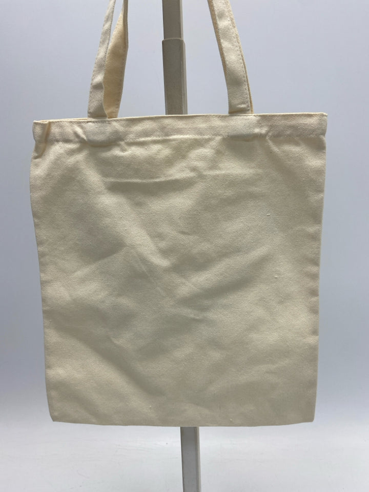 NWT Cream Black/Gold Word(s) Canvas Tote Bag