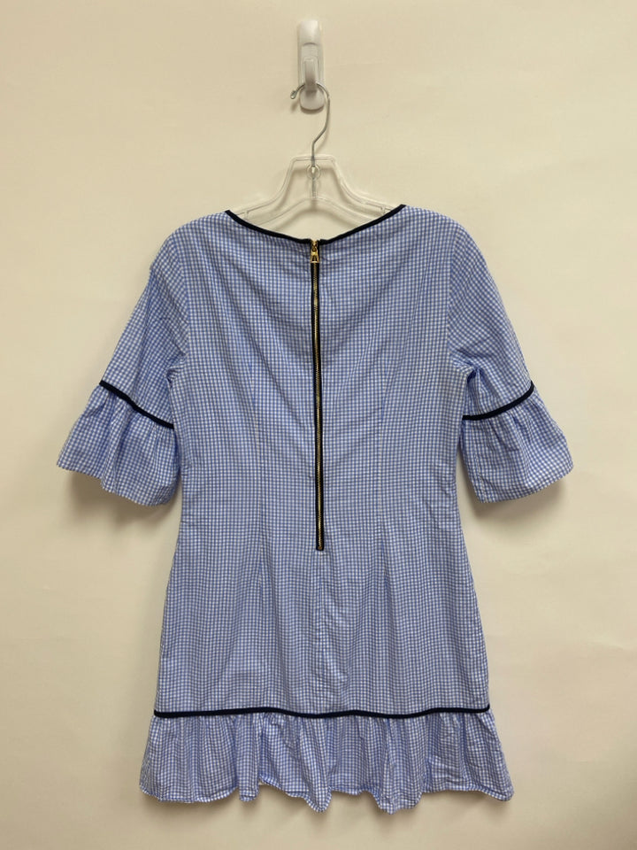 Sail to Sable Size XS White/Blue Checkered Bell Sleeves Ladies Dress