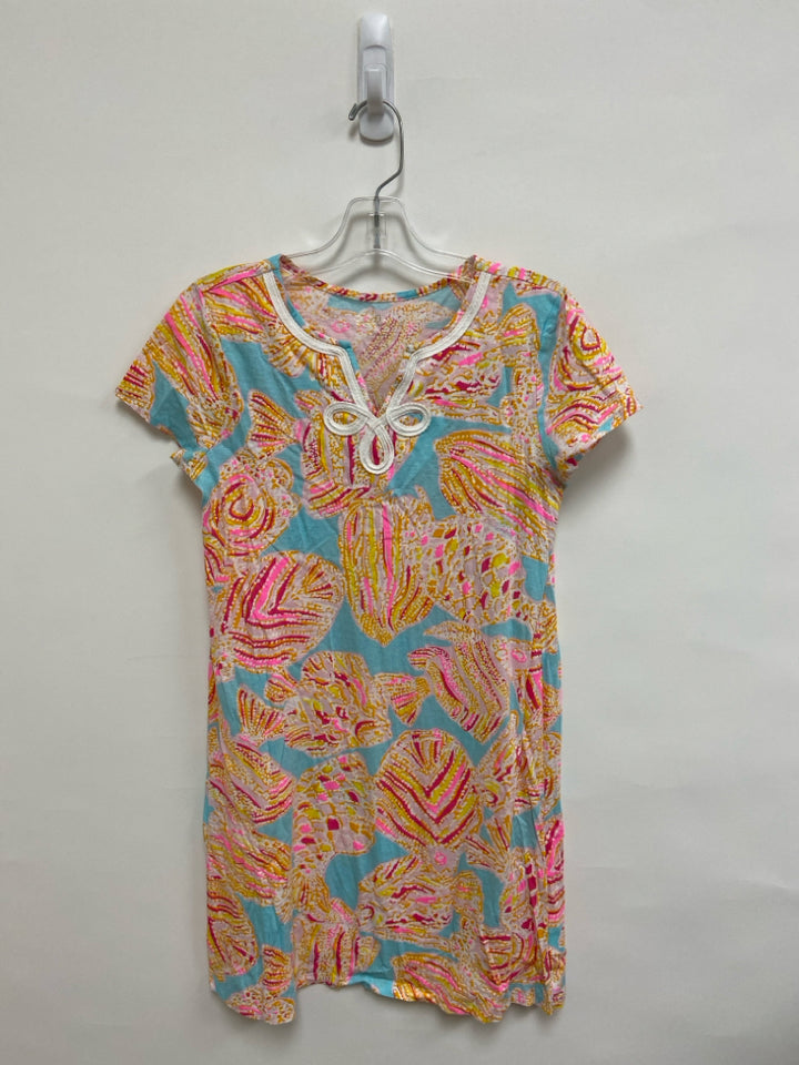 LILLY PULITZER SIZE 12/14 Aqua Yellow/Multi Shells Girl&