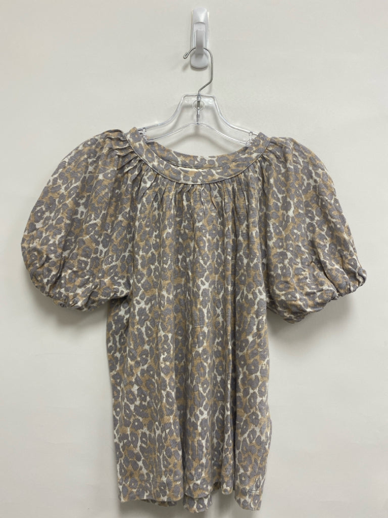 Maeve Size XS Gray Tan/White Animal Print Linen Ladies Top
