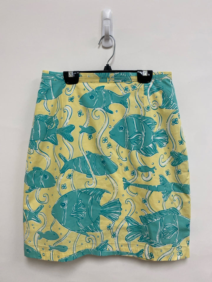 LILLY PULITZER Size M Seafoam Yellow Fish Ladies Skirt