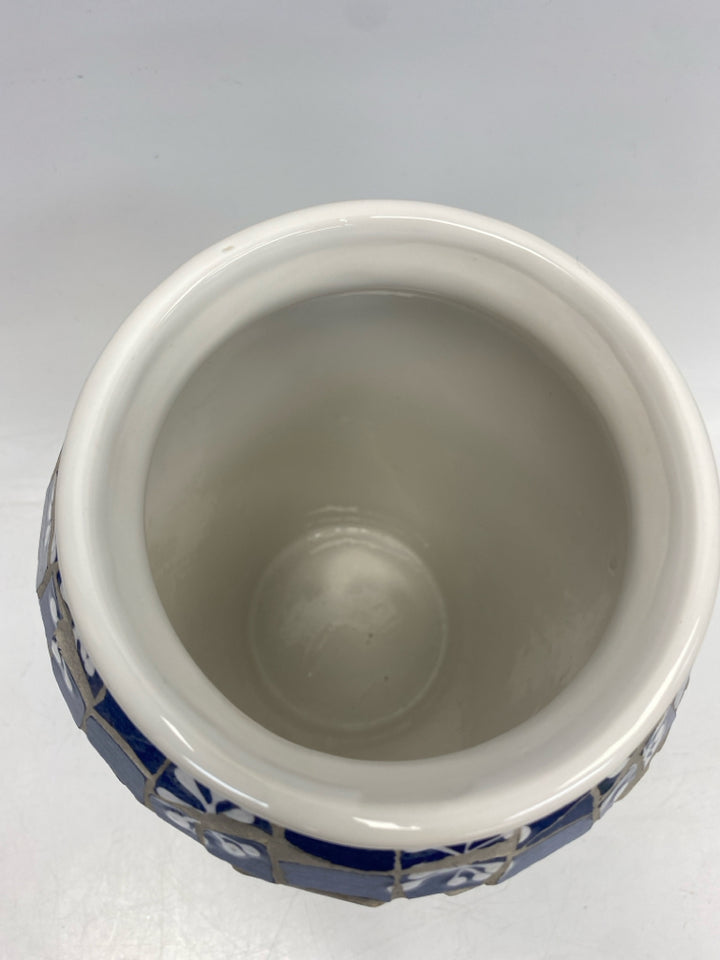 Blue White Snowman Mosaic Vase