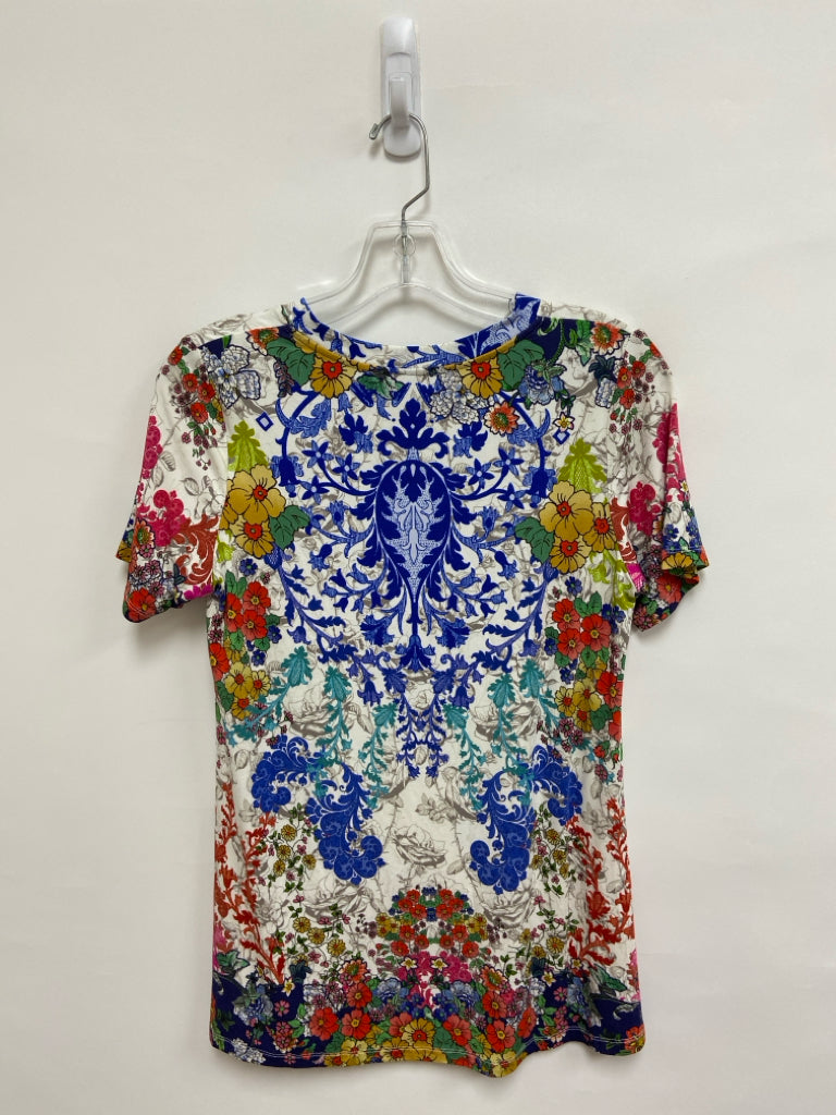 JOHNNY WAS Size S Cream/Taupe Blue/Multi Floral Ladies Top