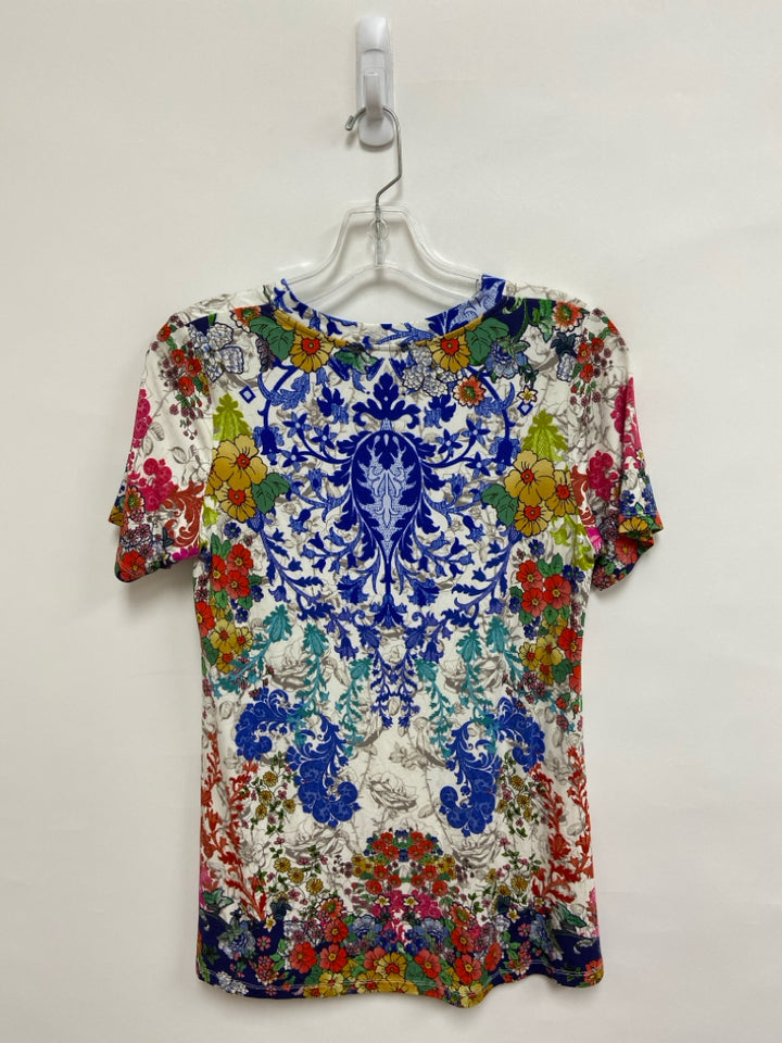 JOHNNY WAS Size S Cream/Taupe Blue/Multi Floral Ladies Top