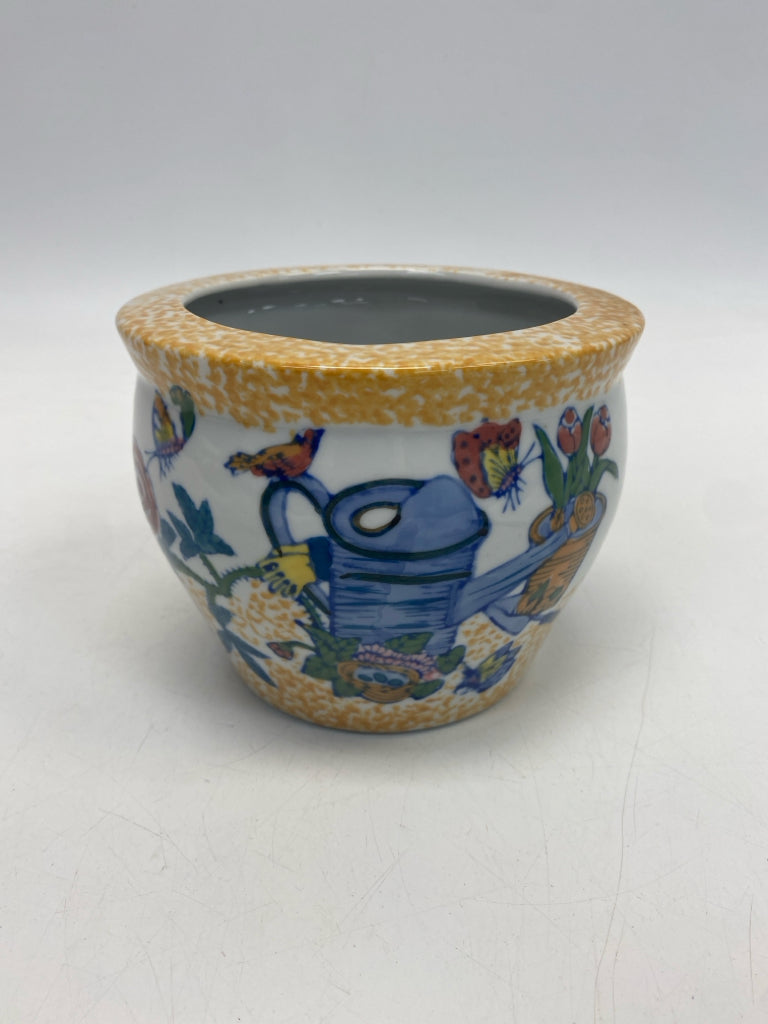 Blue/White Gold/Multi Butterflies/Flowers Ceramic Planter