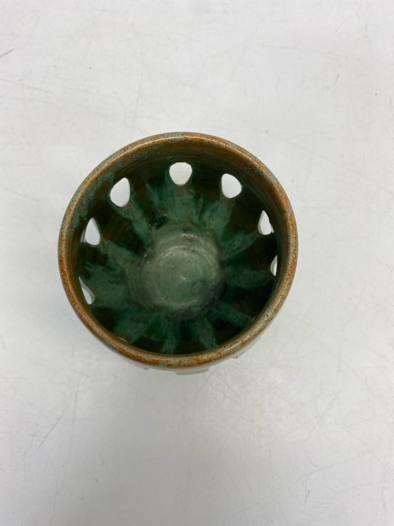 Brown Green Cut-Out Pottery