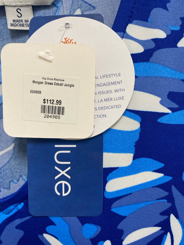 NWT la mer luxe Size S White Blue Print Ladies Dress