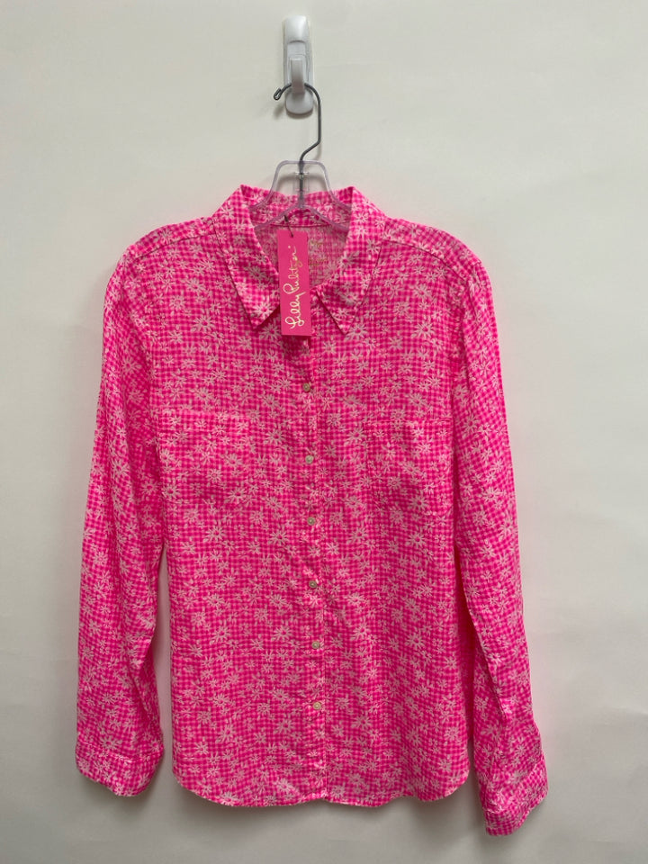NWT LILLY PULITZER Size L Pink White Floral Button Up Ladies Top