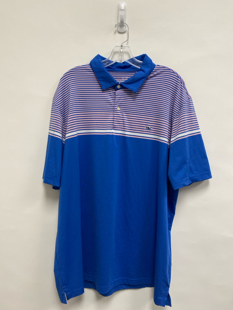 Vineyard Vines Size 2X Blue Pink/White Striped Polo Men&