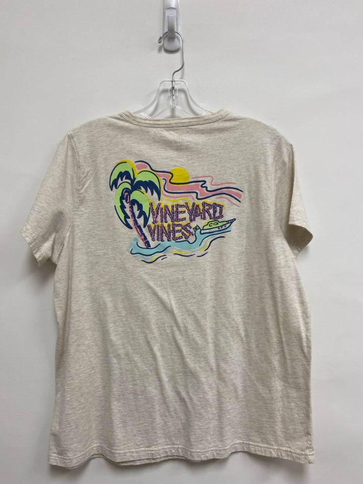 Vineyard Vines Size XL Cream Pink/Navy Words Ladies Top