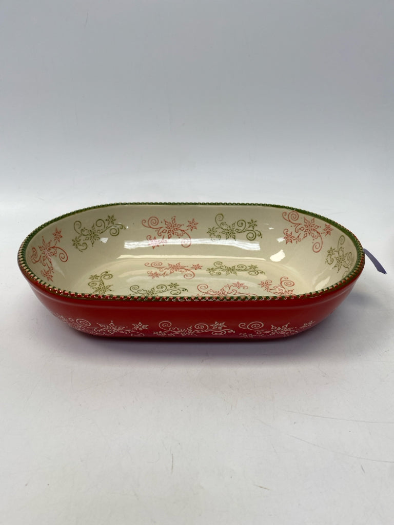 Temp-tations Cream Red/Green Snowflakes Ceramic Christmas