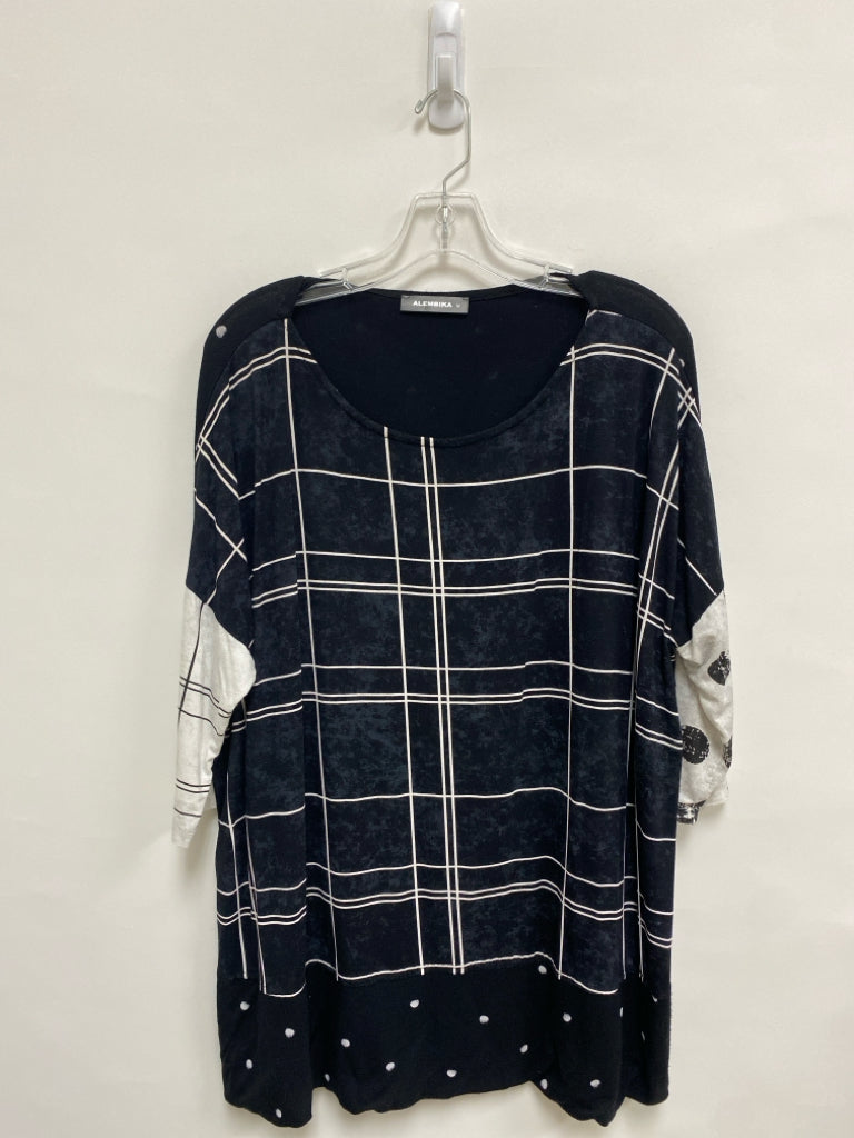 ALEMBIKA Size M Black White Windowpane Short Sleeve Ladies Top