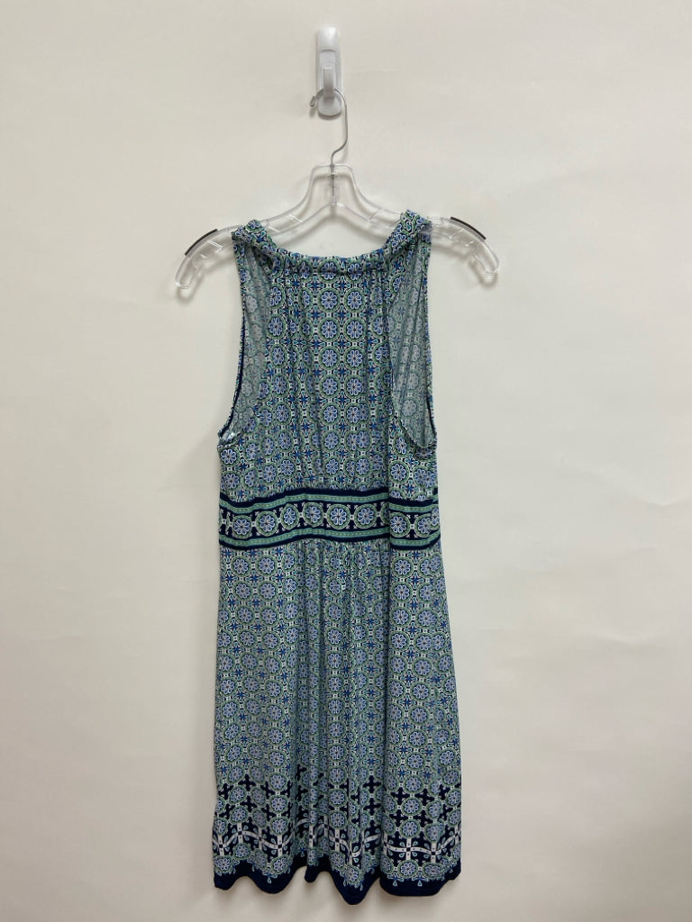 Max Studio Size L Green White/Navy Medallion Sleeveless Ladies Dress