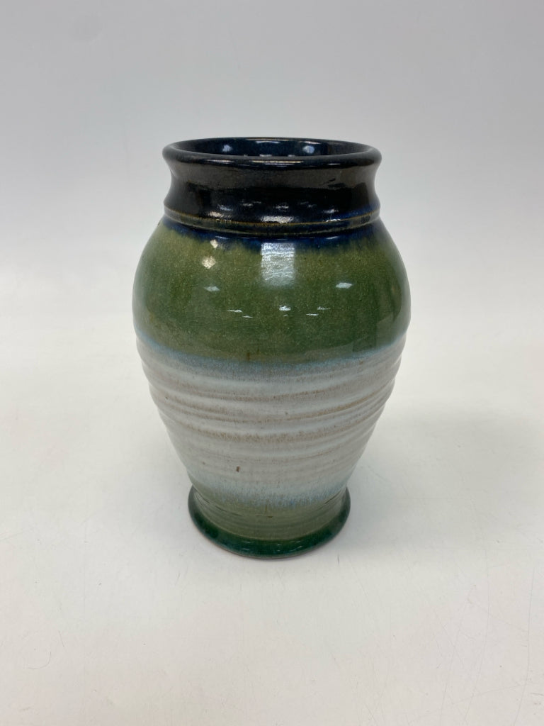 Navy/Green Gray Striped Vase