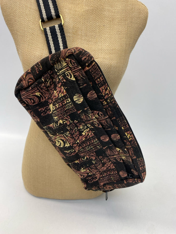 Black Brown Print Canvas Handbag