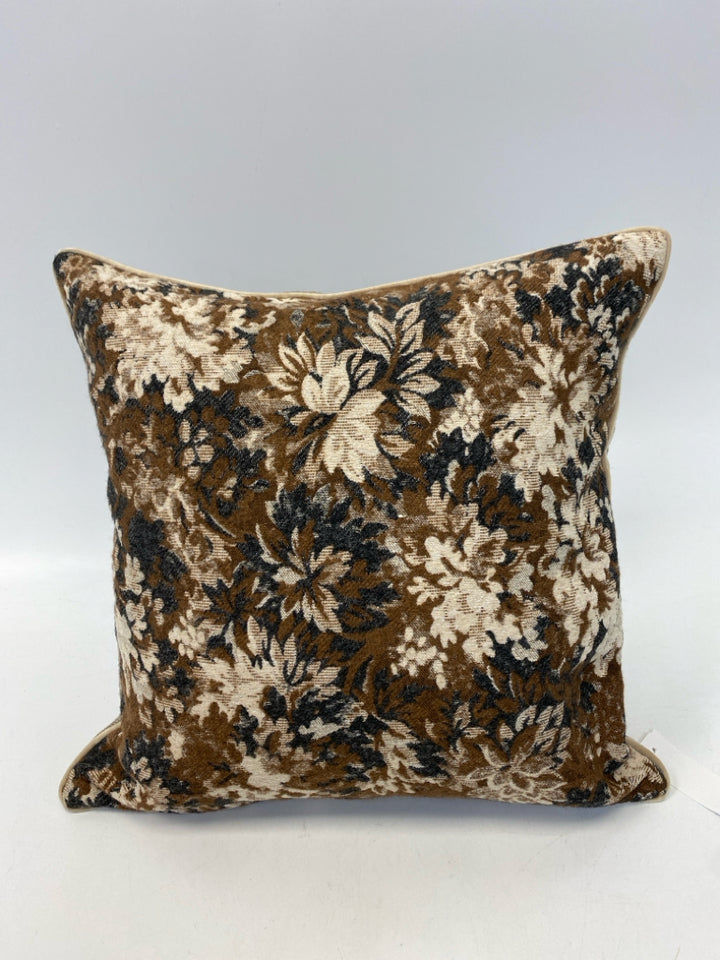 Cream/Brown Black Floral Pillow