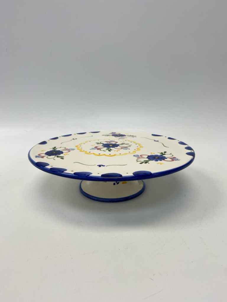 White/Blue Floral Ceramic Cake Plate/Stand