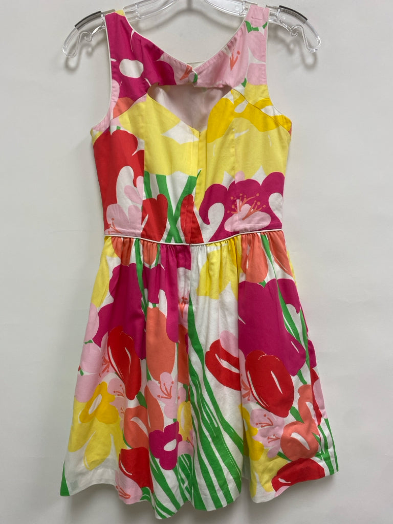 LILLY PULITZER Size 2 Yellow/White Coral/Pink Flowers Sleeveless Ladies Dress
