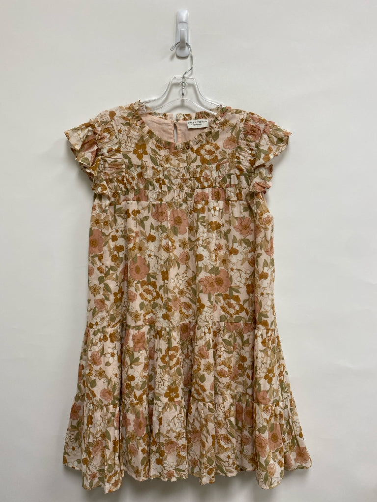 Size M Cream/Pink Tan/Green Ruffles Ladies Dress