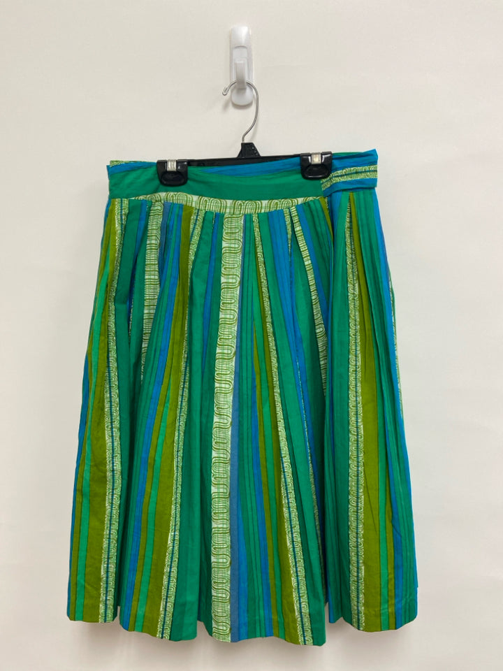 odille Size 4 Turquoise Green/Cream Stripes Wrap Ladies Skirt